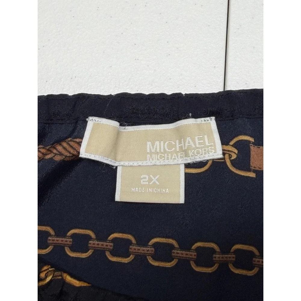 Michael Kors Top Womens 2X Navy Chain Belt Off the‎ Shoulder Equestrian Sheer